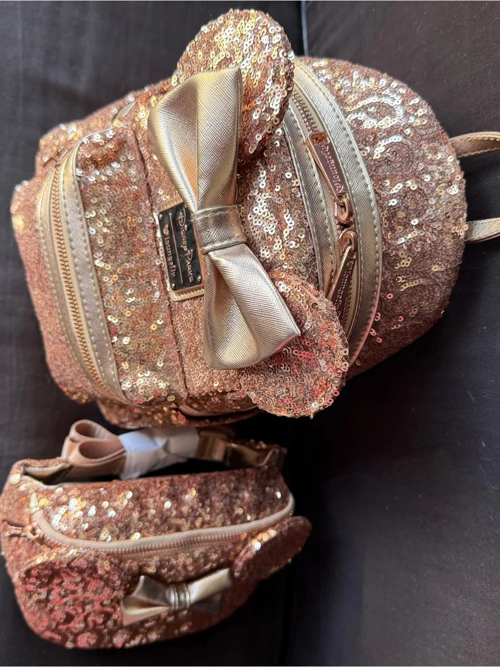 Loungefly Rose Gold Sequin Mini Backpack and Pouch Set